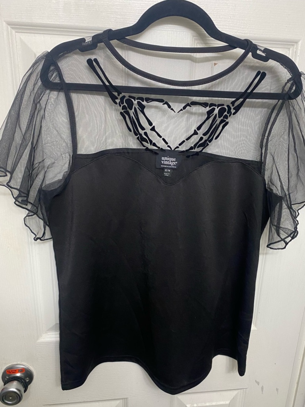 Unique Vintage Black Mesh Sleeve Top